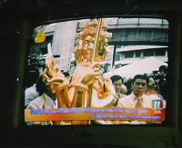 a photograph of restored statue of Brahma.